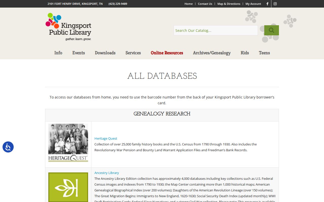 Kingsport people directories library genealogy database listings