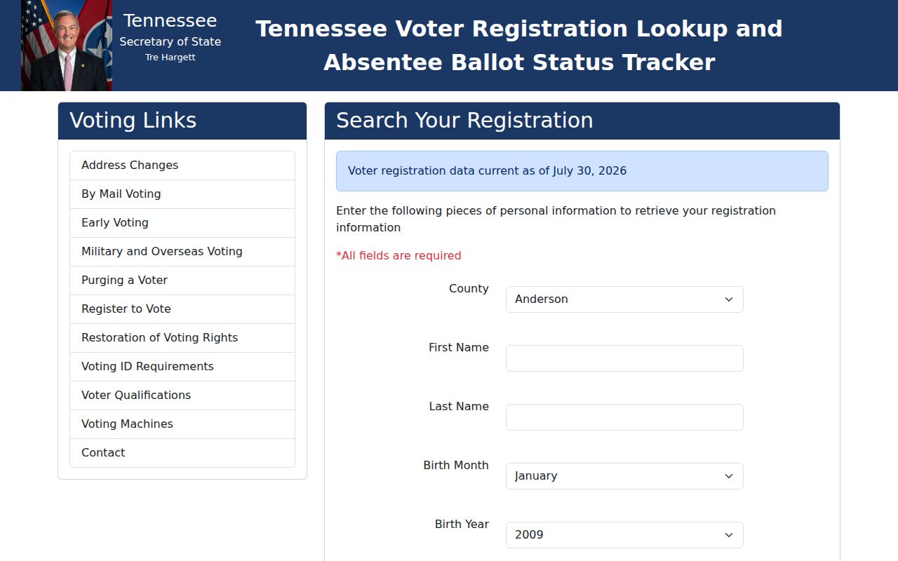 Kingsport voter records lookup with five required Tennessee fields