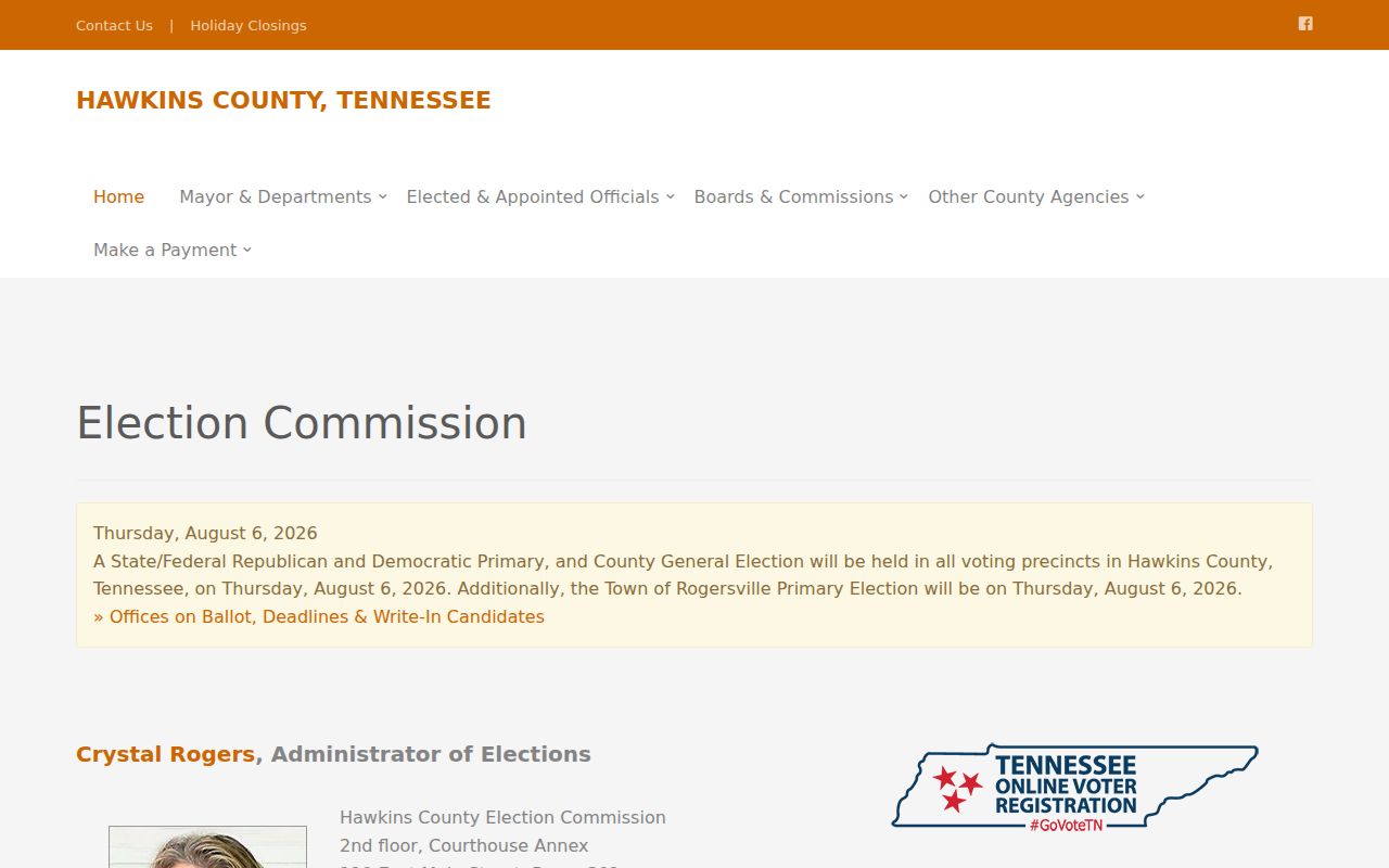 Kingsport voter records information from Hawkins County Election Commission